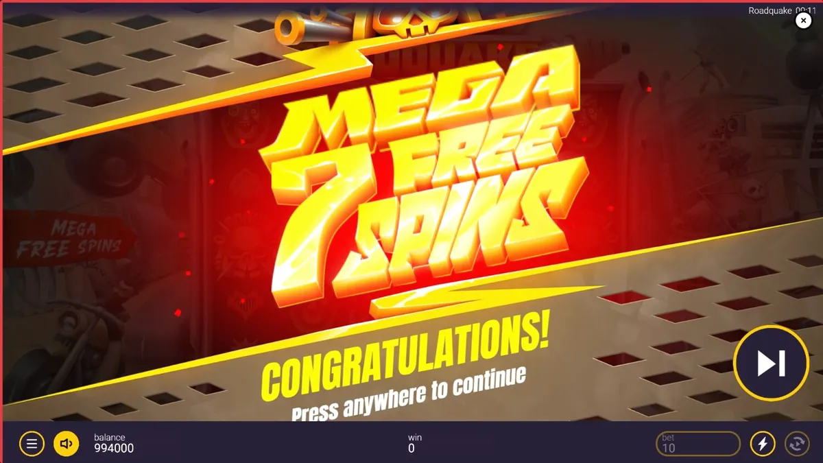 Tampilan visual penuh aksi dari slot Roadquake dengan elemen perang jalanan dan grafis kartun yang dinamis.