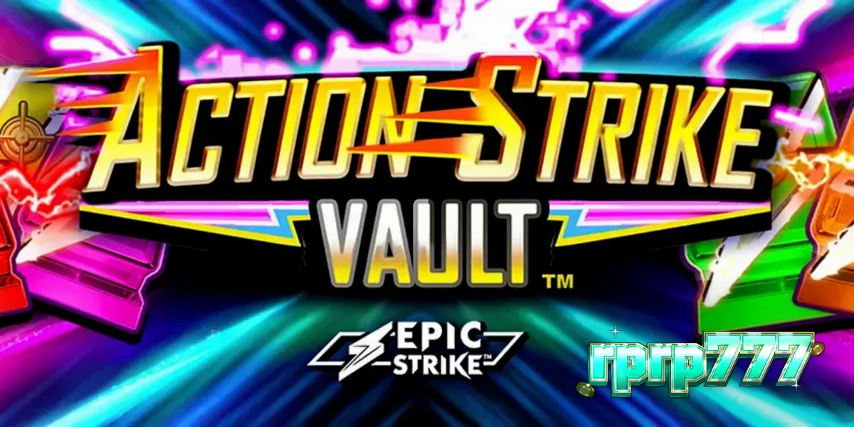 Tampilan visual slot Action Strike Vault dengan tema kosmik dan neon Vegas